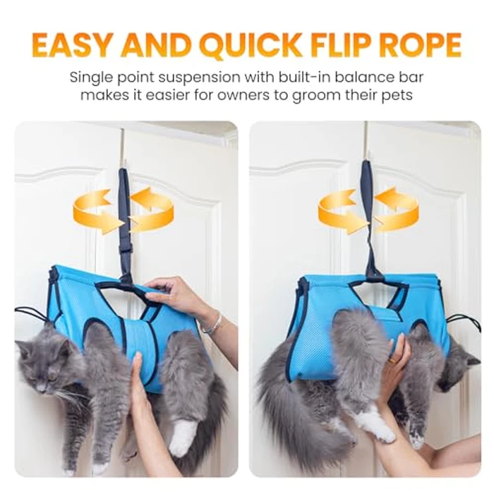 Pet Grooming Hammock for 5-11 lbs Pets, Door-Hook Hanging with Adjustable Height & Full Straps, Machine Washable with 1 Tool Bag Included Blue by MIFNRO - Image 4