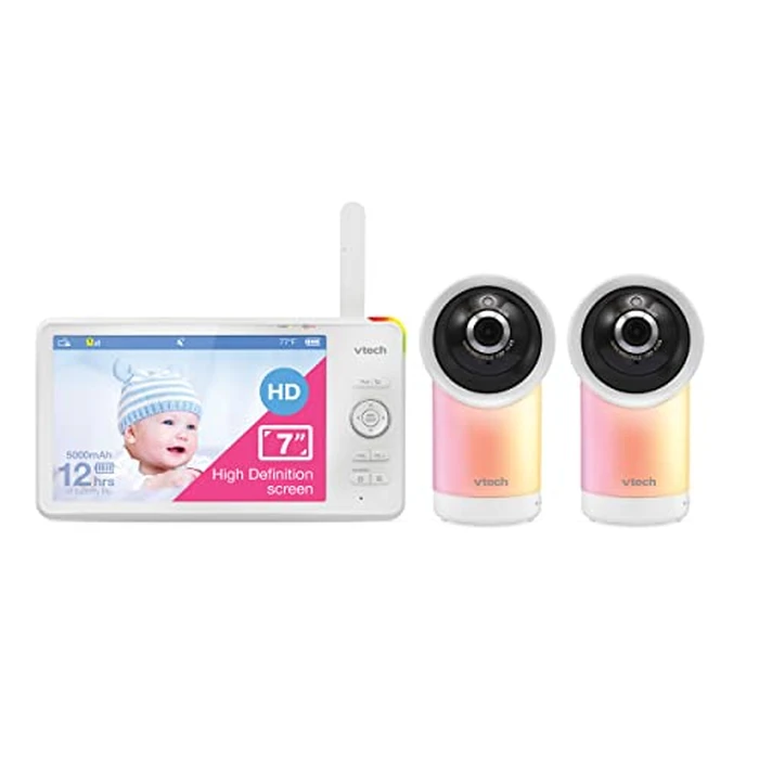 VTech 2 Camera 1080p Smart WiFi Remote Access 360 Degree Pan & Tilt Video Baby Monitor with 7” High Definition 720p Display, Night Light, RM7766-2HD by VTech - Used - Very Good condition