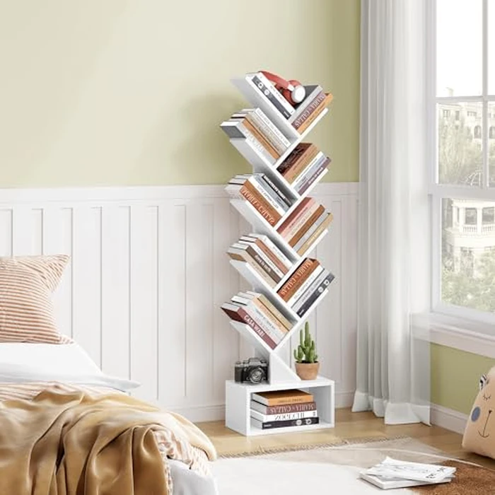 Hoctieon 9 Tier Tree Bookshelf, Tall Bookcase with Drawer, Wood Book Shelf, Modern Floor Standing Bookshelves, Book Organizer Shelves for Bedroom, Living Room, Home Office, White by Hoctieon - Image 3