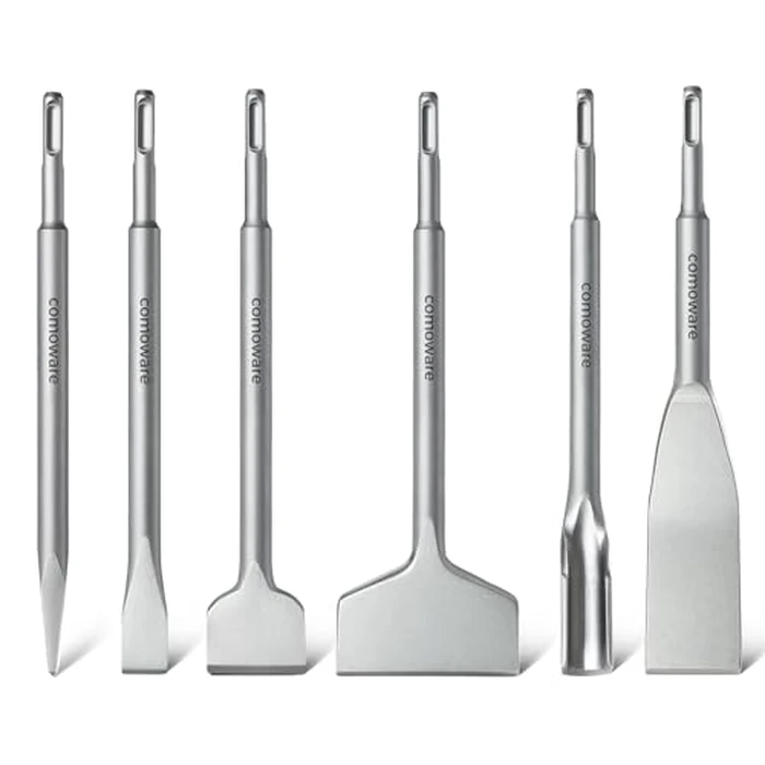 COMOWARE Chisel Set with SDS Plus Shanks, 6Pcs SDS Plus Chisels include Tile Grooving Scraping Flat Point Scaling Chisels 40Cr Steel Rotary Hammer Drill Bits Kit for Home Improvement by COMOWARE - Used - Very Good condition