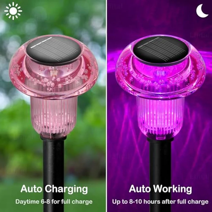 Lffital Solar Lights Outdoor 8 Pack Mother's Day Solar Pathway Lights Outdoor Pink Purple Mushroom LED Waterproof Lighting Stake for Women Outside Yard Path Garden Lawn Landscape by Lffital - Image 4