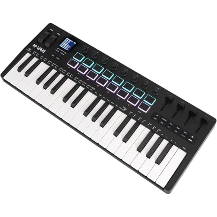 M-VAVE 37 Key USB MIDI Keyboard Controller With 16 Backlit Drum Pads, Bluetooth Semi Weighted Professional dynamic keybed 8 Knobs and Music Production,Software Included (37 Key Black) by M-Wave - Used - Like New condition - US$119.69