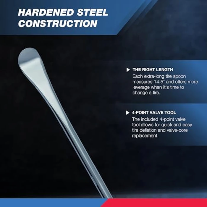 NEIKO 20601A 14.5” Steel Tire Spoons Tool Set, Tire Tools Include 3 Piece Tire Spoons, 3 Piece Rim Protector, Valve Tool, 6 Piece Valve Cores, Motorcycle Tire Changer, Dirt Bike Tire Levers by NEIKO - Image 3