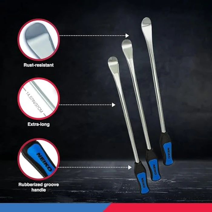 NEIKO 20601A 14.5” Steel Tire Spoons Tool Set, Tire Tools Include 3 Piece Tire Spoons, 3 Piece Rim Protector, Valve Tool, 6 Piece Valve Cores, Motorcycle Tire Changer, Dirt Bike Tire Levers by NEIKO - Image 4