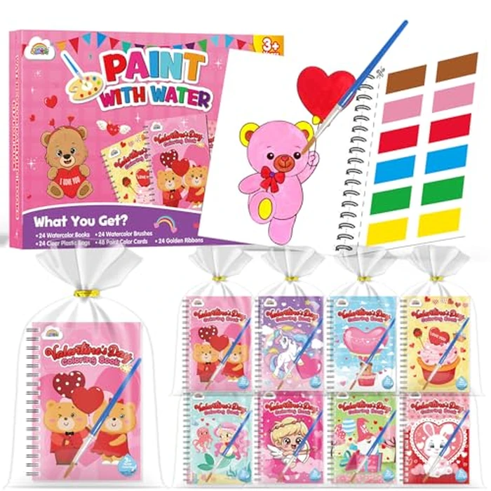 ZMLM 24 Water Coloring Books for Kids Party Favors - Bulk Mini Coloring Books for Kids Ages 4-8,Small Birthday Goodie Bag Stuffers School Teacher Return Gift Art Crafts Classroom Prizes (Valentines) by ZMLM - Used - Like New condition