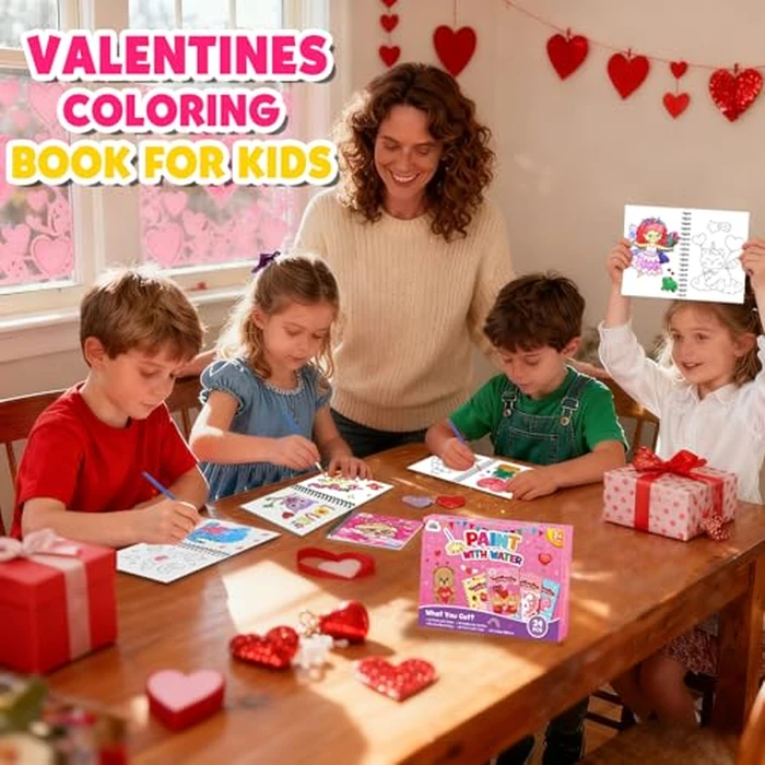 ZMLM 24 Water Coloring Books for Kids Party Favors - Bulk Mini Coloring Books for Kids Ages 4-8,Small Birthday Goodie Bag Stuffers School Teacher Return Gift Art Crafts Classroom Prizes (Valentines) by ZMLM - Image 2
