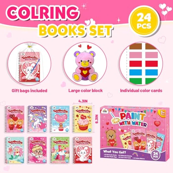 ZMLM 24 Water Coloring Books for Kids Party Favors - Bulk Mini Coloring Books for Kids Ages 4-8,Small Birthday Goodie Bag Stuffers School Teacher Return Gift Art Crafts Classroom Prizes (Valentines) by ZMLM - Image 5