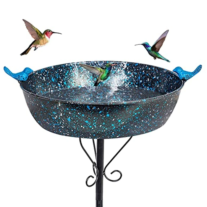 VEWOSTAR Outdoor Garden Bird Bath, Metal Birdbath with Stable Stakes Bird Feeders for Outdoor Yard Lawn Patio (3" Deep*35" Height) by VEWOSTAR - Used - Very Good condition - US$17.37