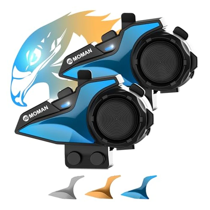 Moman Motorcycle Helmet Intercom, Motorcycle Communication System 1000M with Noise Cancellation/Audio Multitasking/Hi-Fi/Music Sharing/FM/AI Voice (for 2 Riders, Universal H2E 2 Pack) by Moman - Used - Like New condition - CA$75.89