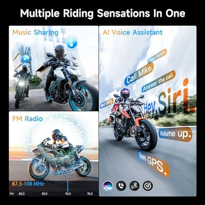 Moman Motorcycle Helmet Intercom, Motorcycle Communication System 1000M with Noise Cancellation/Audio Multitasking/Hi-Fi/Music Sharing/FM/AI Voice (for 2 Riders, Universal H2E 2 Pack) by Moman - Image 5