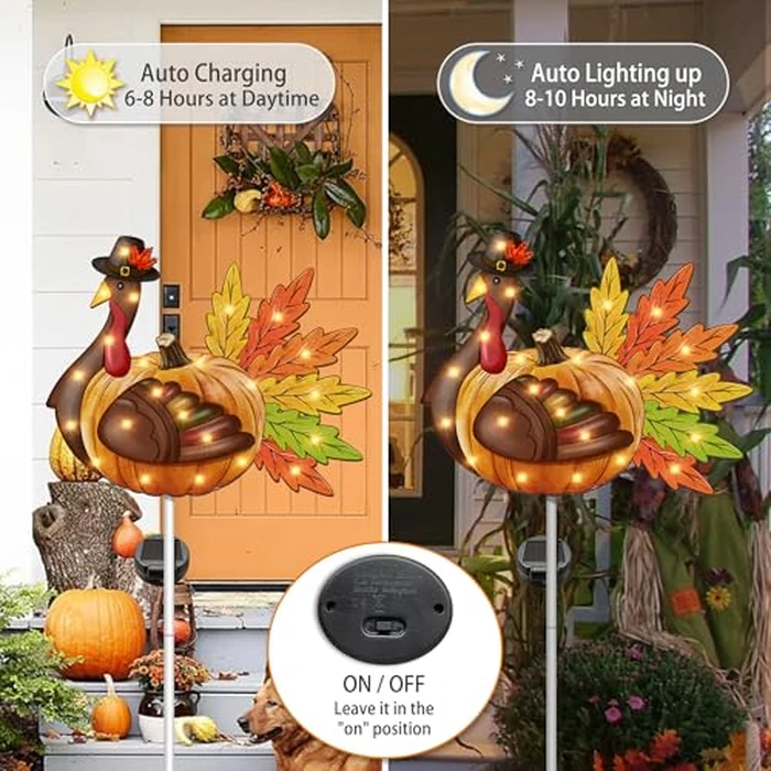 Thanksgiving Decorations Outdoor, Solar Turkey Garden Stake Lights, 41 Inches Metal Turkey Decorations, Thanksgiving Yard Decor Lights for Yard Garden Lawn Pathway by Bonsai Tree - Image 3