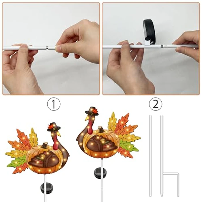 Thanksgiving Decorations Outdoor, Solar Turkey Garden Stake Lights, 41 Inches Metal Turkey Decorations, Thanksgiving Yard Decor Lights for Yard Garden Lawn Pathway by Bonsai Tree - Image 4
