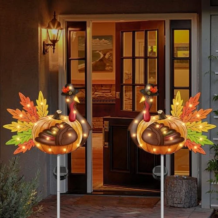 Thanksgiving Decorations Outdoor, Solar Turkey Garden Stake Lights, 41 Inches Metal Turkey Decorations, Thanksgiving Yard Decor Lights for Yard Garden Lawn Pathway by Bonsai Tree - Image 7