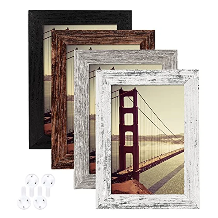 BAIJIALI 4x6 Picture Frame Distressed Farmhouse Wood Pattern Set of 4,Display 3.5x5 with Mat or 4x6 Without Mat,Multicolour by BAIJIALI - Used - Very Good condition