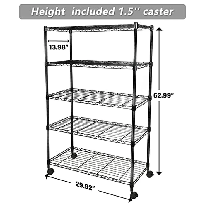 Simple Deluxe Heavy Duty 5-Shelf Storage Shelving Unit, 1250lbs Loading Capacity, 29.92" D x 13.98" W x 61.09" H, Black by Simple Deluxe - Image 7