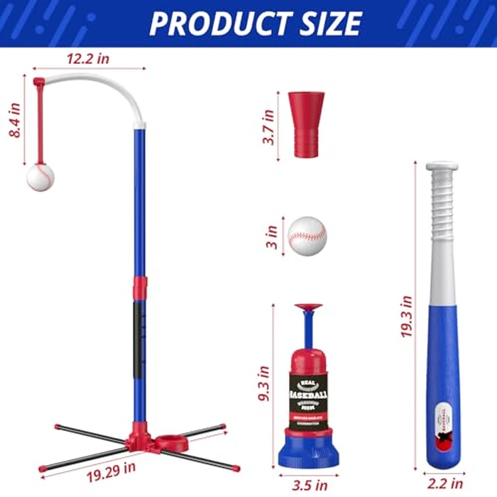 HYES 3-in-1 Baseball Set for Kids 3-5 - Tee Ball Stand, Hanging Tee, Ball Launcher and 6 Softballs - Adjustable Height, Indoor/Outdoor Sport Gifts for Boys Girls, Blue by HYES - Image 8