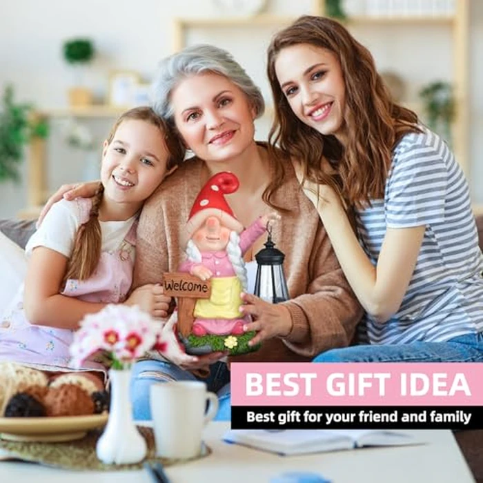 FLJZCZM Solar Garden Gnome Statue Holding LED Lantern with Welcome Sign Outdoor Ornaments Waterproof Christmas Decoration for Outside Patio Yard Lawn Decor (Pink) by FLJZCZM - Image 7