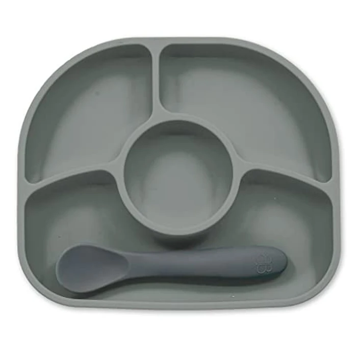 bblüv - Yümi - Silicone Suction Plate & Spoon Set for Baby, Infants and Toddlers, Anti-Spill, Microwave and Dishwasher Safe (Grey) 19 x 16 x 3,5 cm by bblüv - Used - Very Good condition - CA$15.55