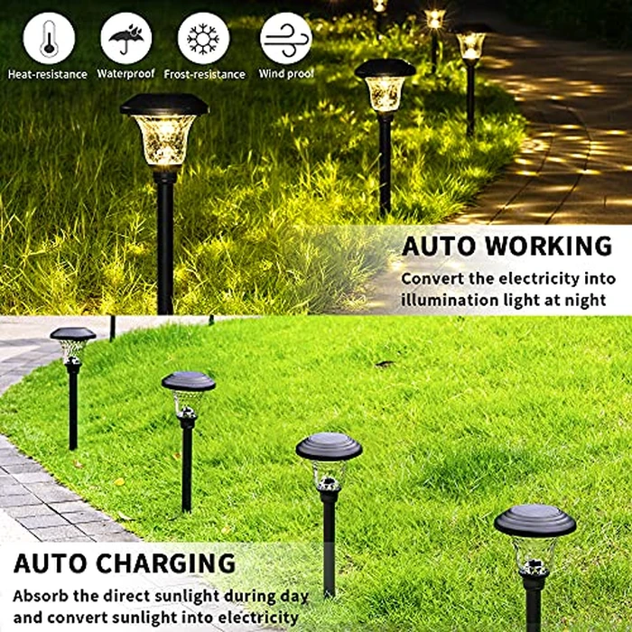 GIGALUMI 8 Pack Solar Pathway Lights, Solar Garden Lights Outdoor Warm White, Waterproof Led Path Lights for Yard, Patio, Landscape, Walkway (Black) by GIGALUMI - Image 6