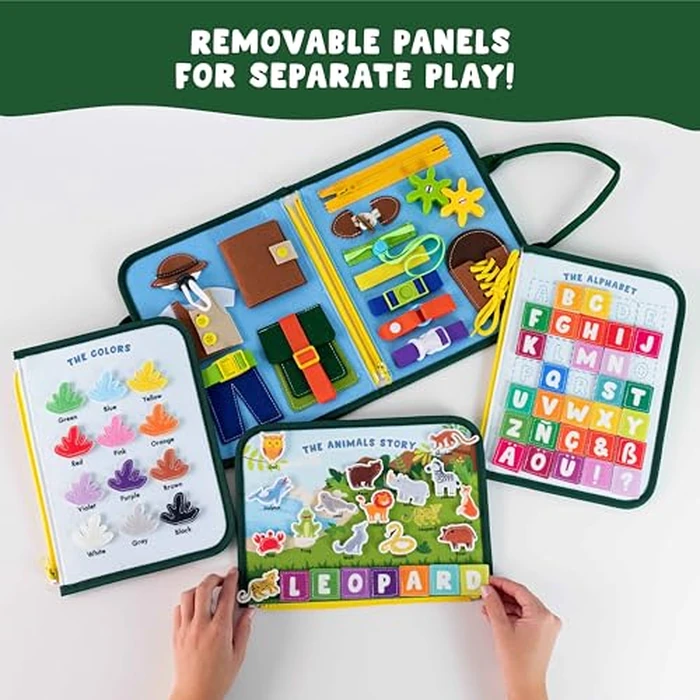 BONNYCO Busy Board for 1 Year Old Animals. Montessori Busy Book for Toddlers 1-3 2-4, Felt Quiet Book Baby. Montessori Toys, Toddler Learning Toys for Travel, Airplane, Car. Educational Activity Board by BONNYCO - Image 4