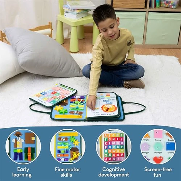 BONNYCO Busy Board for 1 Year Old Animals. Montessori Busy Book for Toddlers 1-3 2-4, Felt Quiet Book Baby. Montessori Toys, Toddler Learning Toys for Travel, Airplane, Car. Educational Activity Board by BONNYCO - Image 6