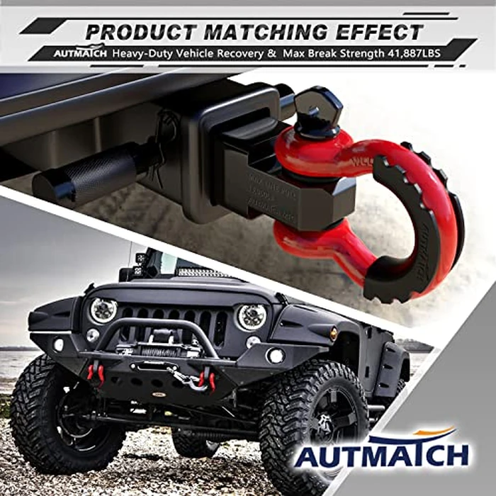AUTMATCH D Ring Shackle 3/4" Shackles (2 Pack) 41,887Ibs Break Strength, Clevis Shackles with 7/8" Screw Pin and Shackle Isolator Washers Kit for Tow Strap Winch Off Road Vehicle Recovery, Red & Black by AUTMATCH - Image 7