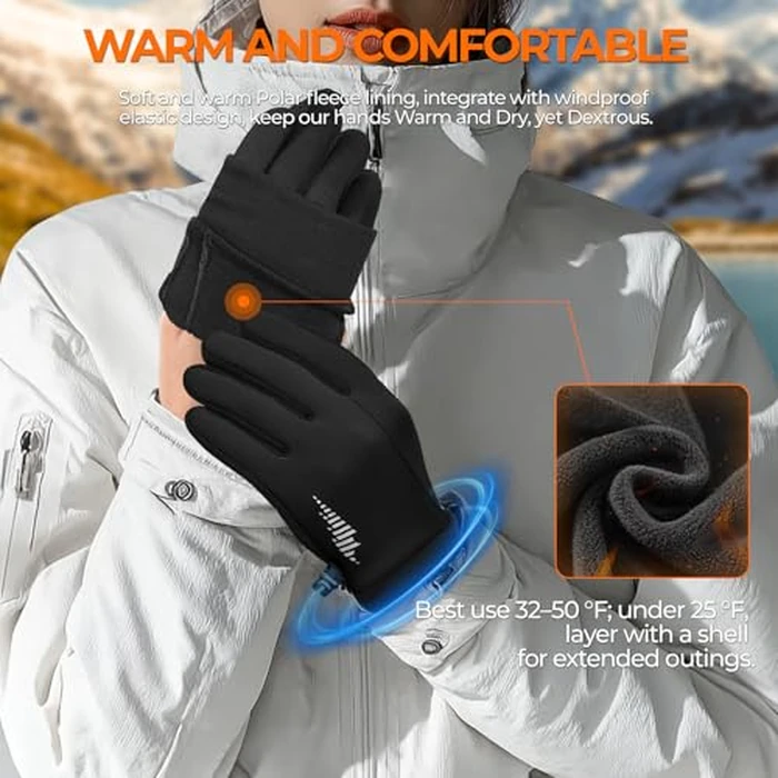 rivmount Winter Gloves Women Men, Cold Weather Touch Screen Liner Glove, Windproof 3-Layers, for Running, Cycling, Biking, Hiking, Driving(Black, Size XL) by rivmount - Image 3