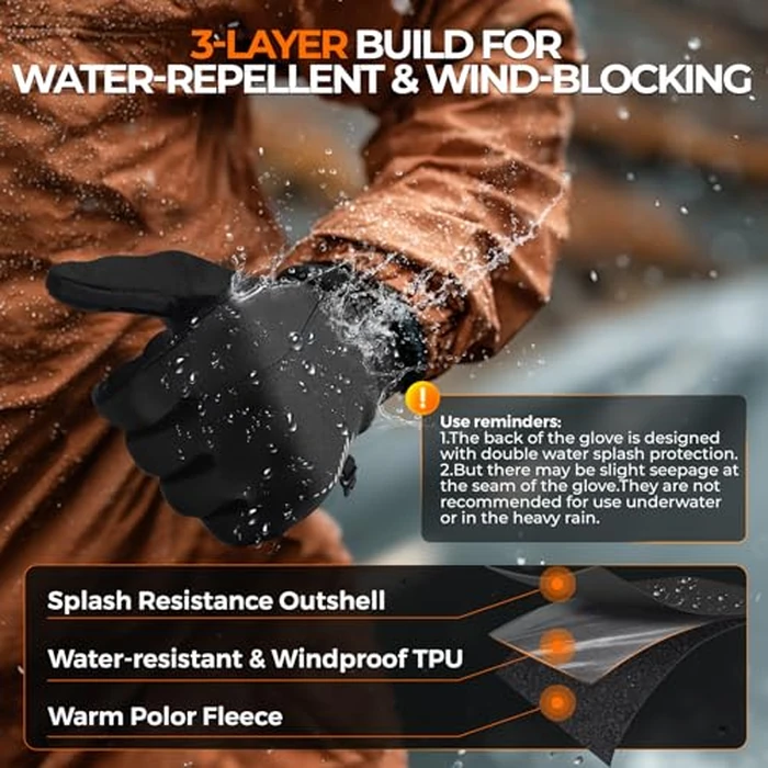 rivmount Winter Gloves Women Men, Cold Weather Touch Screen Liner Glove, Windproof 3-Layers, for Running, Cycling, Biking, Hiking, Driving(Black, Size XL) by rivmount - Image 4