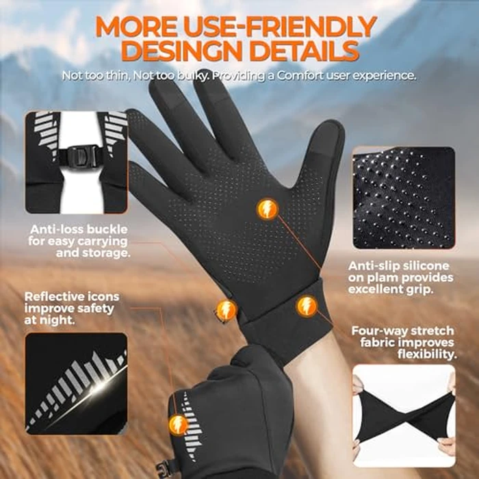 rivmount Winter Gloves Women Men, Cold Weather Touch Screen Liner Glove, Windproof 3-Layers, for Running, Cycling, Biking, Hiking, Driving(Black, Size XL) by rivmount - Image 5
