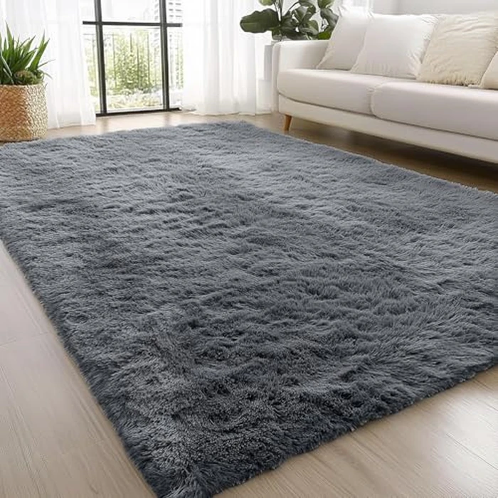 OLANLY Fluffy Area Rug for Living Room Bedroom, 5x7 Feet Soft Shaggy Non-Slip Carpet, Indoor Modern Plush Area Rugs for Kids Girls and Boys, Dorms, Nursery Rooms, Home Decor, Grey by OLANLY - Used - Very Good condition