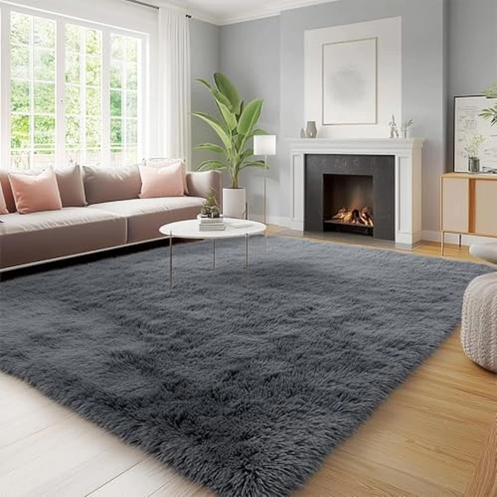 OLANLY Fluffy Area Rug for Living Room Bedroom, 5x7 Feet Soft Shaggy Non-Slip Carpet, Indoor Modern Plush Area Rugs for Kids Girls and Boys, Dorms, Nursery Rooms, Home Decor, Grey by OLANLY - Image 5