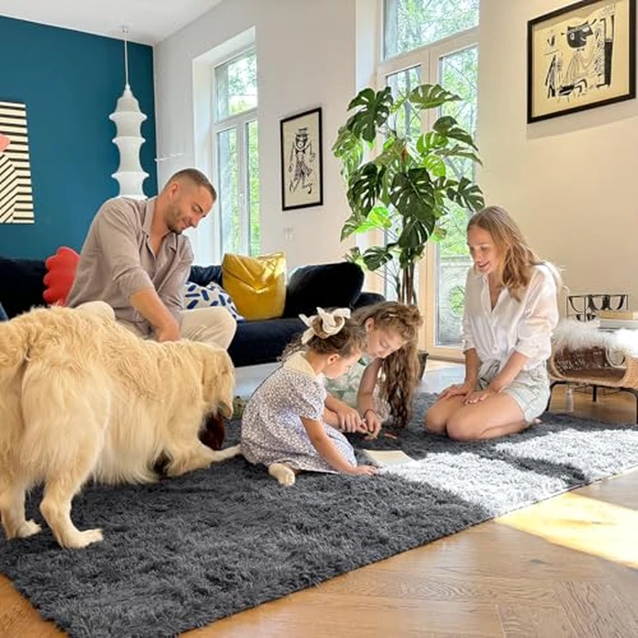 OLANLY Fluffy Area Rug for Living Room Bedroom, 5x7 Feet Soft Shaggy Non-Slip Carpet, Indoor Modern Plush Area Rugs for Kids Girls and Boys, Dorms, Nursery Rooms, Home Decor, Grey by OLANLY - Image 7