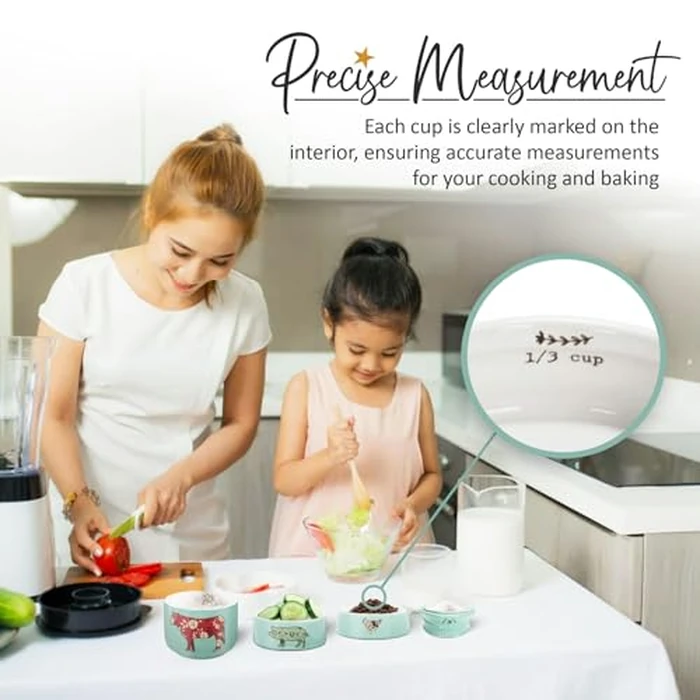 Pavilion Gift Company - 'Live Simply Bee, Chicken, Pig, and Cow' - 4-Piece Stoneware Measuring Cups Set, Sturdy Farmhouse-Style Kitchenware for Home Baking, Cooking, Gifting - Teal, 8 Ounces by Pavilion Gift Company - Image 3