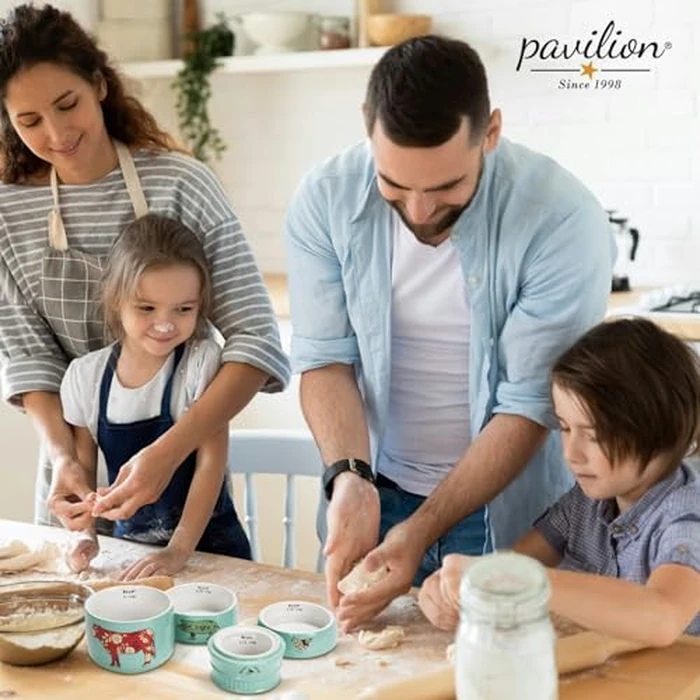 Pavilion Gift Company - 'Live Simply Bee, Chicken, Pig, and Cow' - 4-Piece Stoneware Measuring Cups Set, Sturdy Farmhouse-Style Kitchenware for Home Baking, Cooking, Gifting - Teal, 8 Ounces by Pavilion Gift Company - Image 6