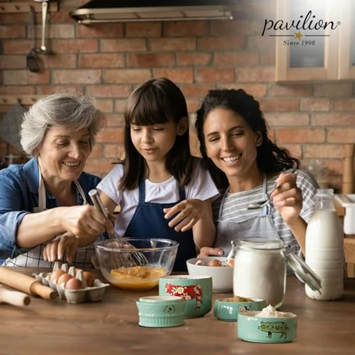 Pavilion Gift Company - 'Live Simply Bee, Chicken, Pig, and Cow' - 4-Piece Stoneware Measuring Cups Set, Sturdy Farmhouse-Style Kitchenware for Home Baking, Cooking, Gifting - Teal, 8 Ounces by Pavilion Gift Company - Image 7