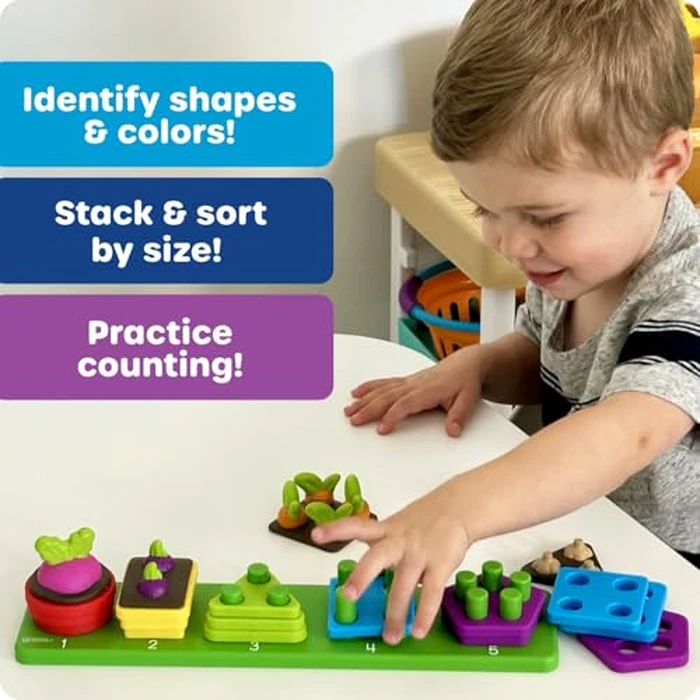 Learning Resources Stacking Shapes Garden, Fine Motor Skills, Stacking and Sorting Puzzle Board, Montessori Toddler Sensory Table Toys, Color Matching, Busy Board, Boy and Girl Gifts by Learning Resources - Image 3