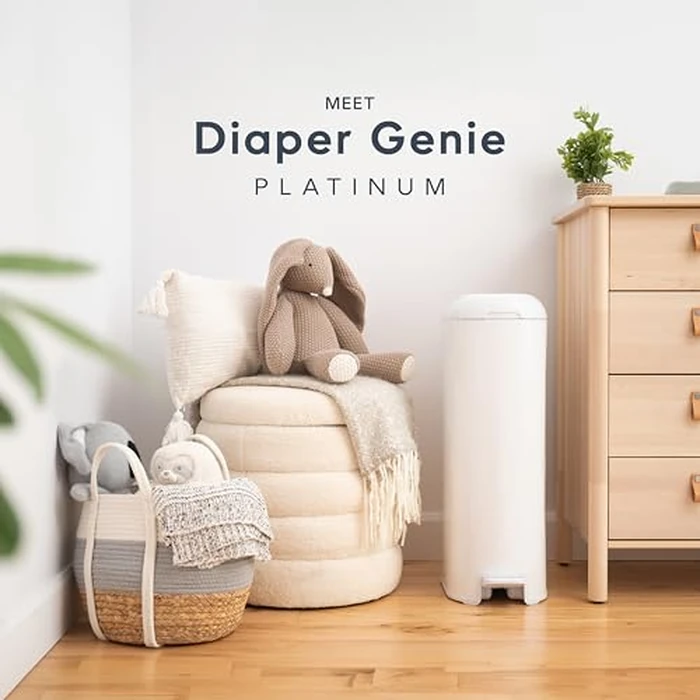 Diaper Genie Platinum Diaper Pail, White - Made in Durable Stainless Steel and Includes 1 Easy Roll Refill with 18 Bags by Diaper Genie - Image 2