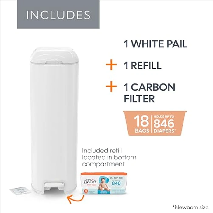 Diaper Genie Platinum Diaper Pail, White - Made in Durable Stainless Steel and Includes 1 Easy Roll Refill with 18 Bags by Diaper Genie - Image 4
