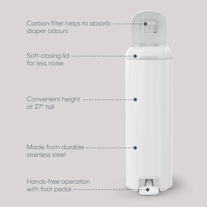Diaper Genie Platinum Diaper Pail, White - Made in Durable Stainless Steel and Includes 1 Easy Roll Refill with 18 Bags by Diaper Genie - Image 7