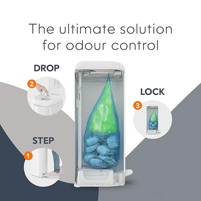 Diaper Genie Platinum Diaper Pail, White - Made in Durable Stainless Steel and Includes 1 Easy Roll Refill with 18 Bags by Diaper Genie - Image 9