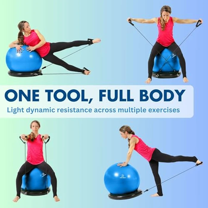 ProBody Pilates Yoga Ball Chair, Exercise Ball Chair with Base or Stand for Home Office Desk Sitting or Workout, Balance & Stability Ball Seat, Large Gym Ball for Back (Blue with Bands) by ProBody Pilates - Image 4