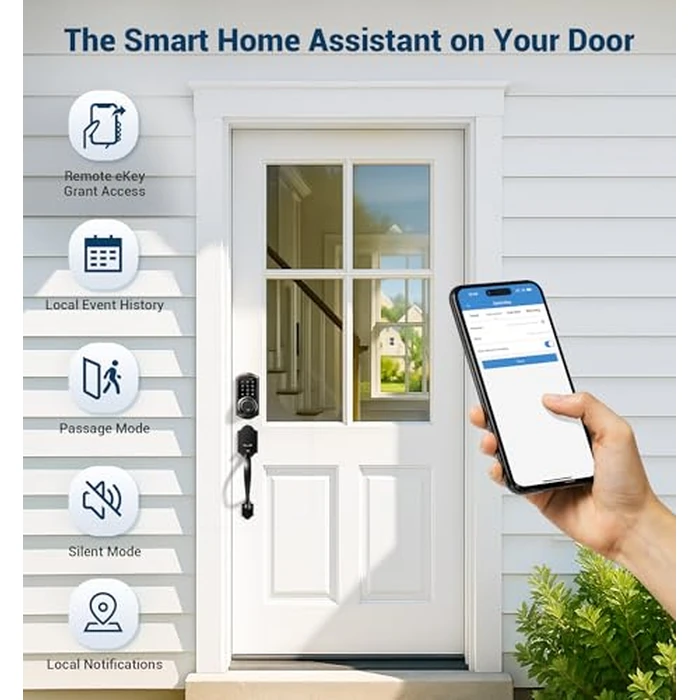Veise VE06-H Smart Front Door Lock Set, App Control, Keyless Entry Deadbolt with Lever Handle, Electronic Digital Touchscreen Keypad, Auto Lock, Easy Install, Matte Black by Veise - Image 6