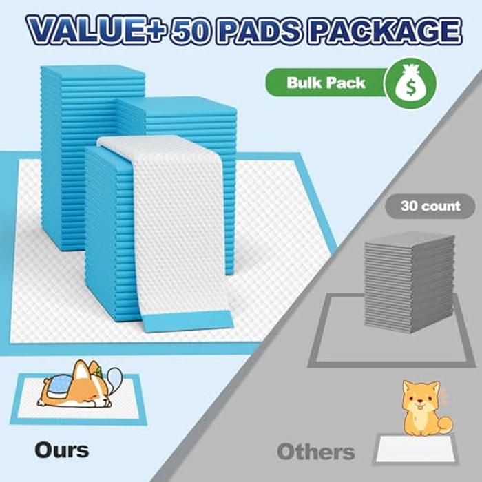Puppy Pads 50 Pack, 34"x28" Extra Large Dog Pee Pads Thicker Disposable Dog Training Pads Super Absorbent & Leak-Proof, xl 6-Layer Quick-Dry potty Training Pads for doggie, Cats, Rabbits, Pet Supplies by Oomicat - Image 2