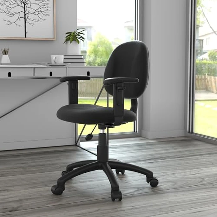 Boss Office Products B316-BK Perfect Posture Delux Fabric Task Chair with Adjustable Arms in Black, Low-Back by Boss Office Products - Used - Like New condition