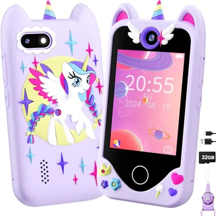 Kids Smart Phone for Girls Gifts - Toddler Christmas Birthday Gift for Age 3 4 5 6 Year Old, Kids Cell Phone Toy with Touchscreen, Dual Cameras, Learning, Kid Mp3 Player, Games with 32 GB Card by Yosfeng - Used - Like New condition - US$26.85