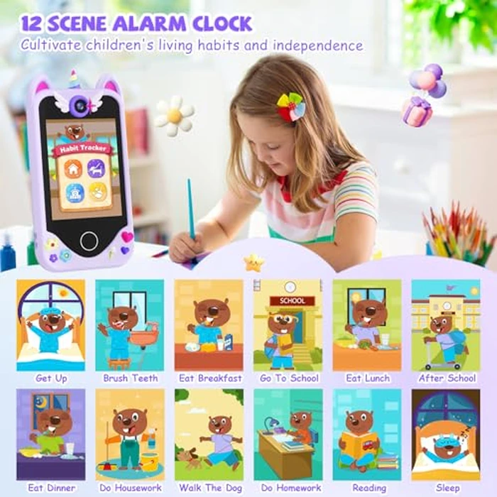 Kids Smart Phone for Girls Gifts - Toddler Christmas Birthday Gift for Age 3 4 5 6 Year Old, Kids Cell Phone Toy with Touchscreen, Dual Cameras, Learning, Kid Mp3 Player, Games with 32 GB Card by Yosfeng - Image 3