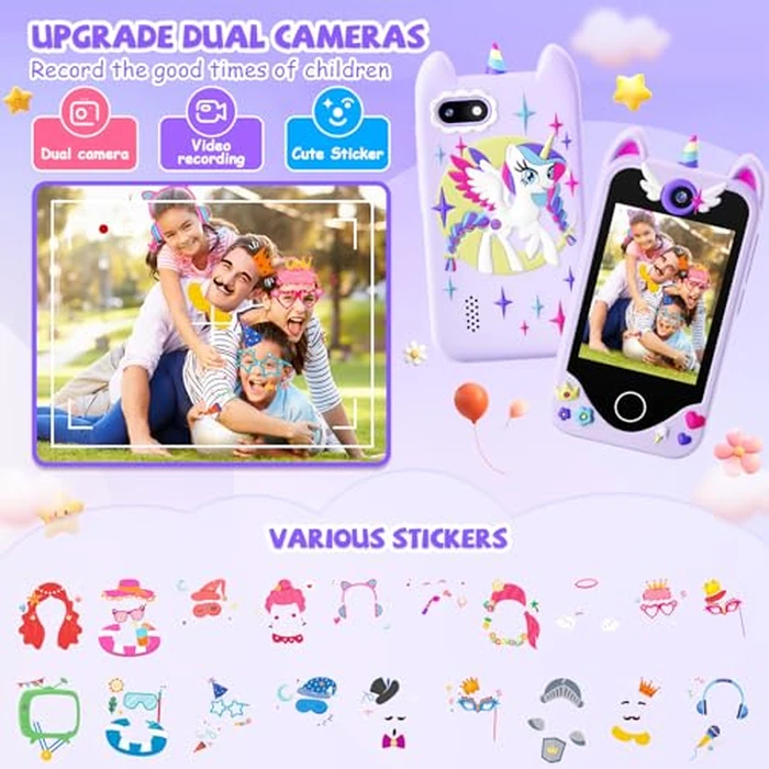Kids Smart Phone for Girls Gifts - Toddler Christmas Birthday Gift for Age 3 4 5 6 Year Old, Kids Cell Phone Toy with Touchscreen, Dual Cameras, Learning, Kid Mp3 Player, Games with 32 GB Card by Yosfeng - Image 4