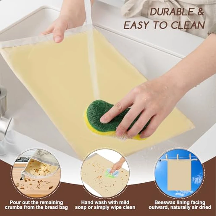 Beeswax Bread Bags for Sourdough, 2 Pack Reusable Bread Bag for Storage XL 17x13 Inch, Large Linen Beeswax Bread Bags for Homemade Sourdough with 1 Linen Bowl Cover - Keep Fresh, Freezer Safe by fufeisi - Image 5