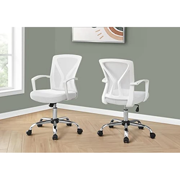 Monarch Specialties I 7462 Office Chair, Adjustable Height, Swivel, Ergonomic, Armrests, Computer Desk, Work, Metal, Fabric, White, Chrome, Contemporary, Modern by Monarch Specialties - Image 2