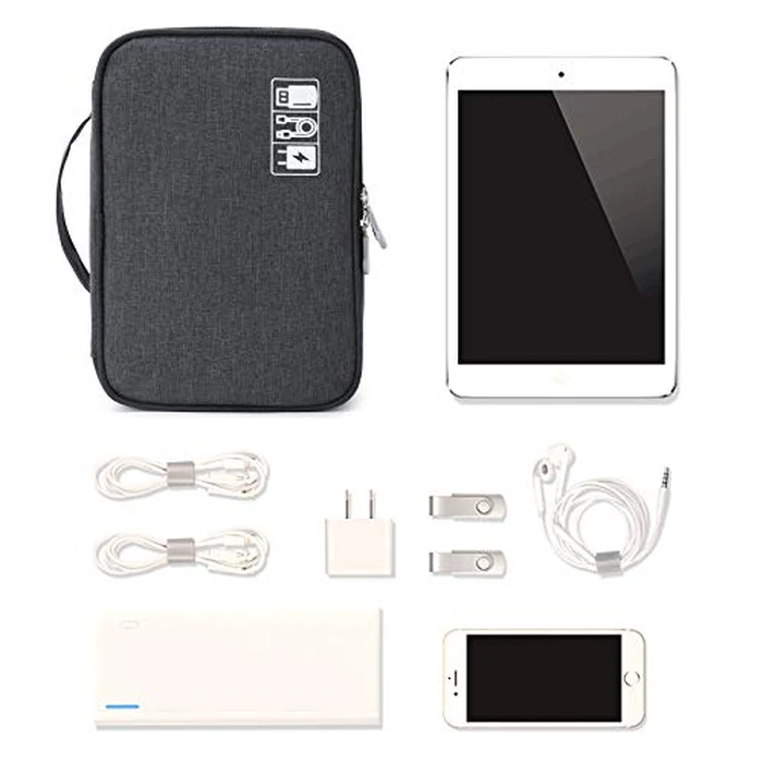 mygreen Electronics Travel Organizer, Watreproof Electronic Accessories Case Portable Double Layer Cable Storage Bag for Cord, Charger, Flash Drive, Phone, Ipad Mini, SD Card, Gifts for Him Black by mygreen - Image 3